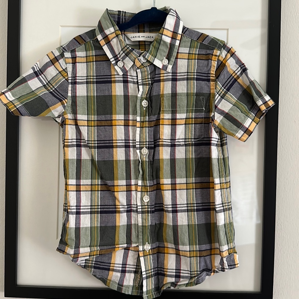 Janie and Jack short sleeve button down plaid shirt size 3